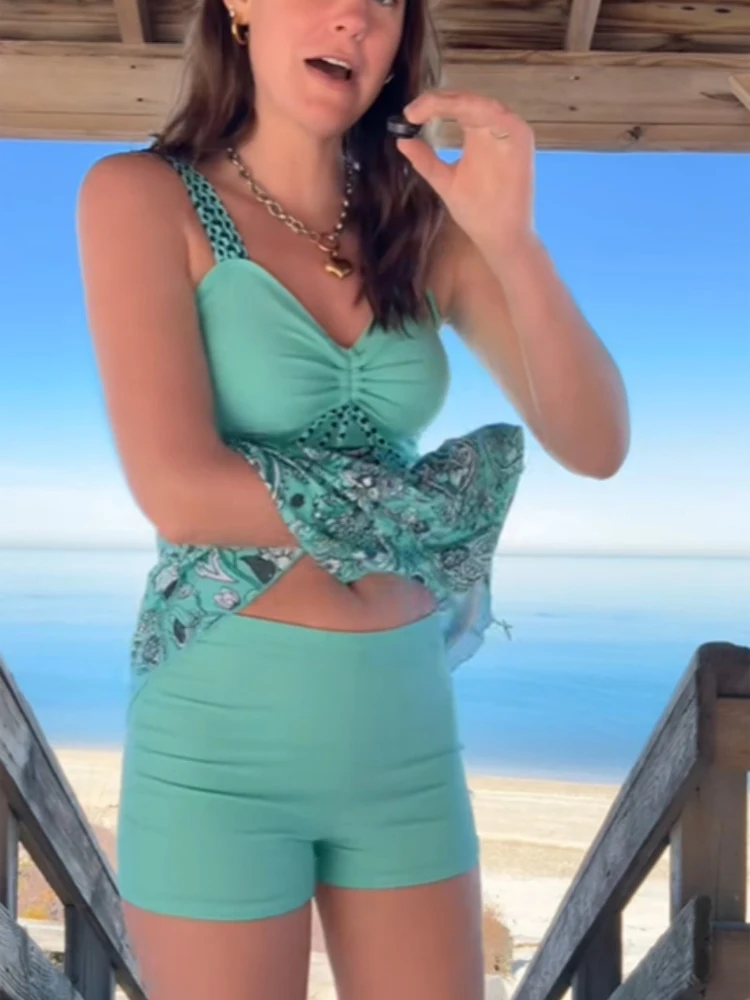 Women Green Paisley Print Spaghetti Strap Sleeveless Tank Top Shorts Two‑piece Outfit Vacation Casual Swimsuit Beach Daily Sets
Women Green Paisley Print Spaghetti Strap Sleeveless Tank Top Shorts Two‑piece Outfit Vacation Casual Swimsuit Beach Daily Sets