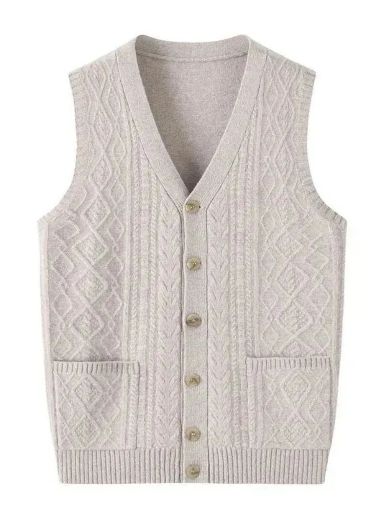 Прочный теплый вязаный жилет в стиле ретро, мужской осенне-зимний кардиган без рукавов на пуговицах с v-образным вырезом, повседневный многослойный свитер, жилет
Прочный теплый вязаный жилет в стиле ретро, мужской осенне-зимний кардиган без рукавов на пуговицах с v-образным вырезом, повседневный многослойный свитер, жилет