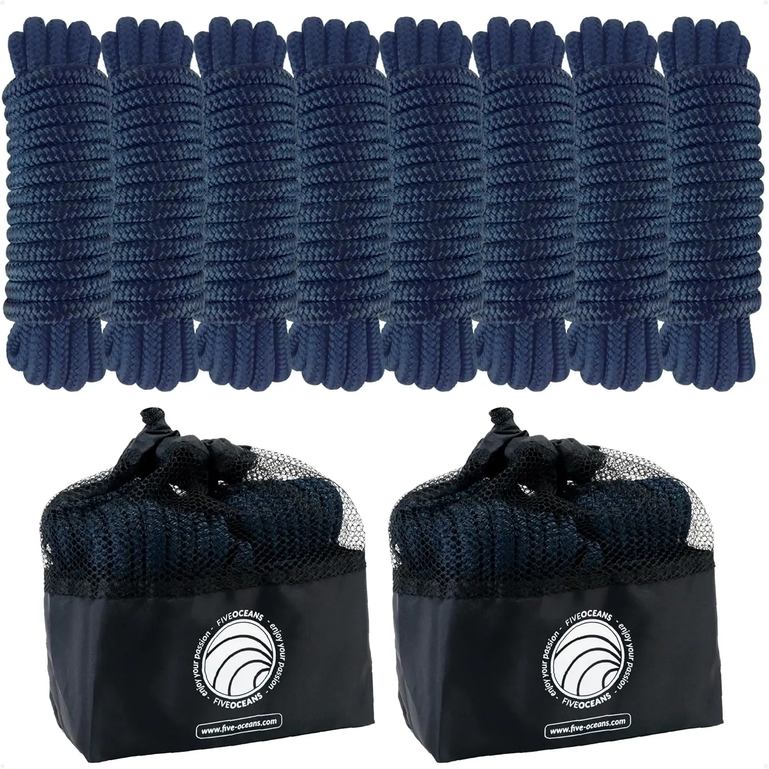 1/2" x 15' Boat Dock Lines 8-Pack Navy Blue Double Braided Nylon Rope with 12" Spliced Eyelet for Boats up to 50'
1/2" x 15' Boat Dock Lines 8-Pack Navy Blue Double Braided Nylon Rope with 12" Spliced Eyelet for Boats up to 50'