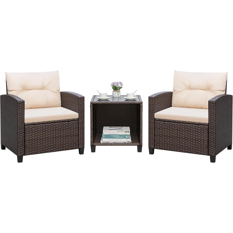 3-Piece PE Rattan Wicker Patio Conversation Set, Comfortable Cushioned Chairs & Glass Table, Outdoor Furniture Yard Balcony
3-Piece PE Rattan Wicker Patio Conversation Set, Comfortable Cushioned Chairs & Glass Table, Outdoor Furniture Yard Balcony