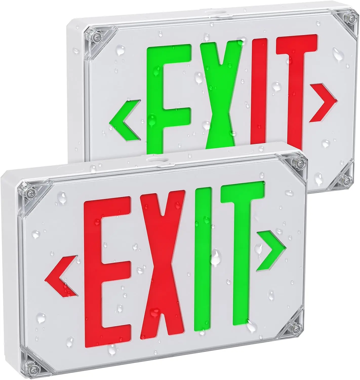 2 Pack Wet Location Exit Sign, Weatherproof LED Exit Light with Battery Backup, Switchable Red/Green, Double Sided Emergency Exit, Outdoor Waterproof Hardwired, 120-277VAC, UL Listed
2 Pack Wet Location Exit Sign, Weatherproof LED Exit Light with Battery Backup, Switchable Red/Green, Double Sided Emergency Exit, Outdoor Waterproof Hardwired, 120-277VAC, UL Listed