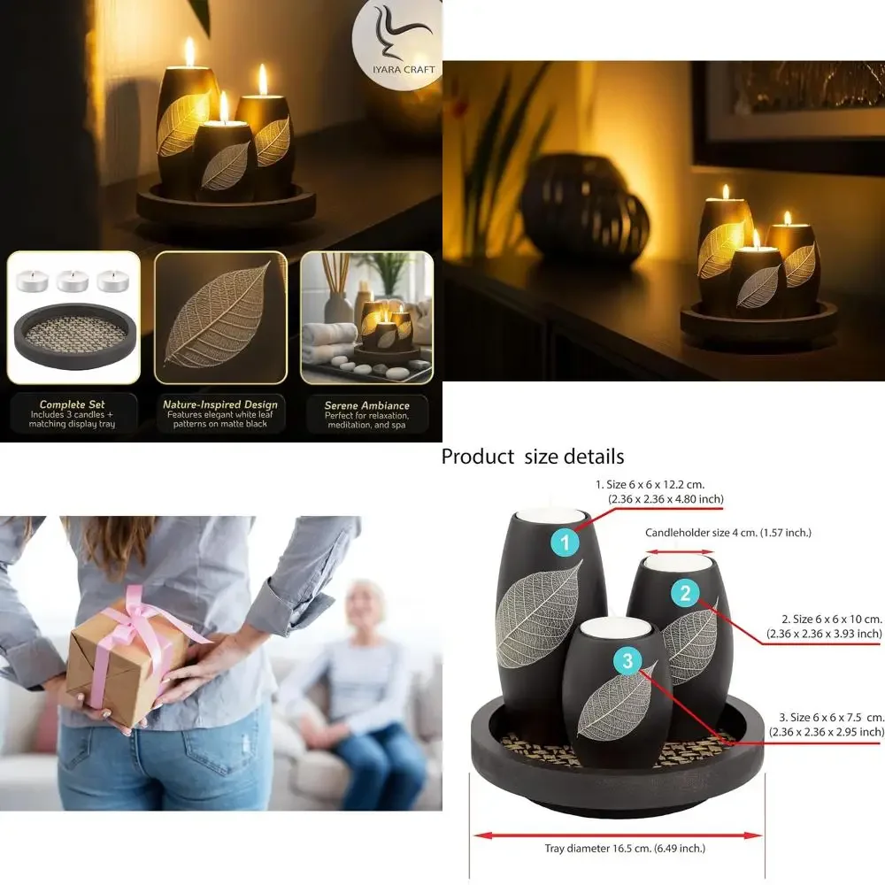 Набор подсвечников с подносом — 3 деревянных подставки для чайных свечей ручной работы, дизайн черного листа, зимний домашний декор, праздничный Cente в спа-центре
Набор подсвечников с подносом — 3 деревянных подставки для чайных свечей ручной работы, дизайн черного листа, зимний домашний декор, праздничный Cente в спа-центре