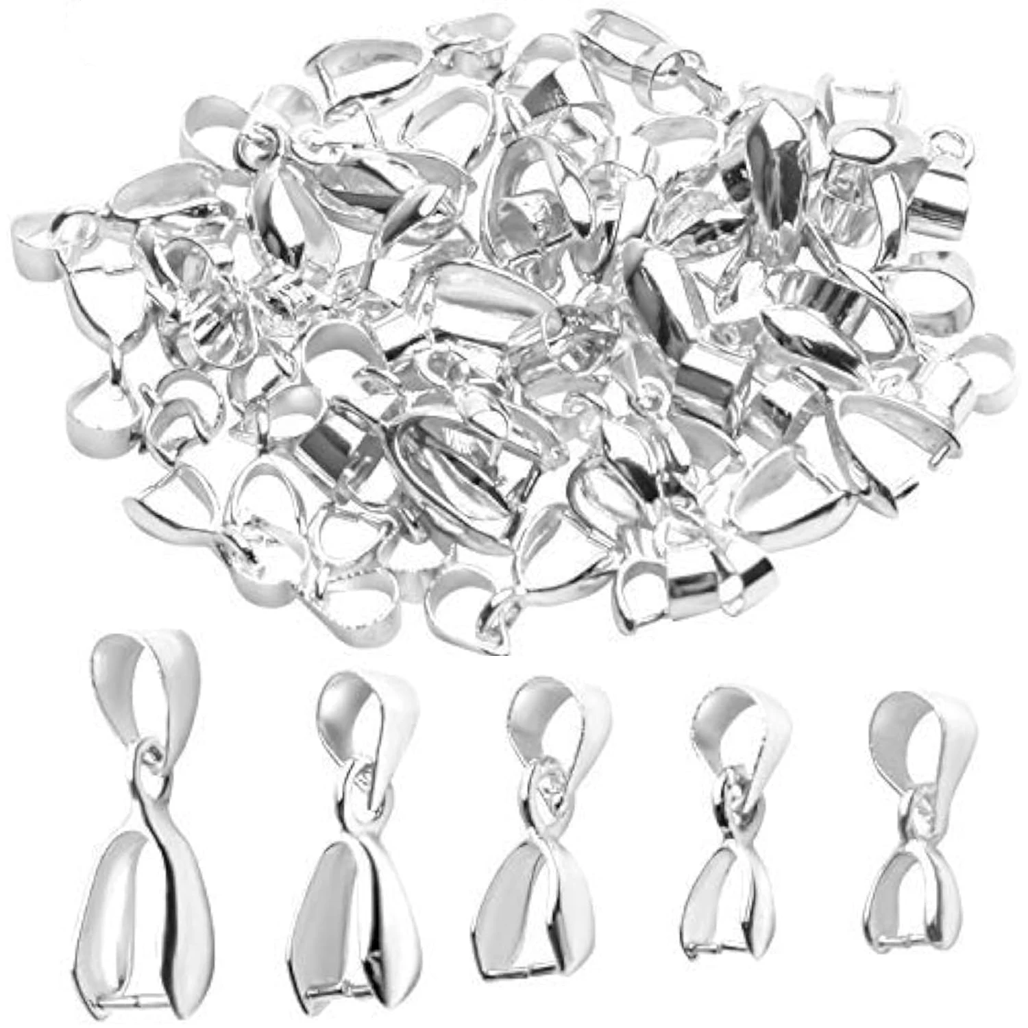 50 шт. 5 размеров, серебряные зажимные застежки-клипсы для подвесок и бусин
50 шт. 5 размеров, серебряные зажимные застежки-клипсы для подвесок и бусин