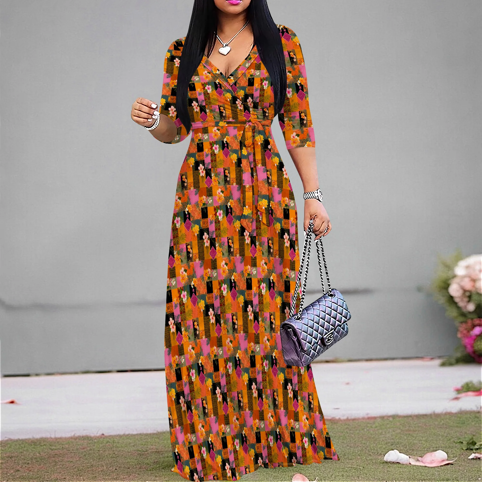 Floral Color Block Maxi Dress for Women V Neck S-3XL Vibrant Orange Summer Party or Festival Look
Floral Color Block Maxi Dress for Women V Neck S-3XL Vibrant Orange Summer Party or Festival Look