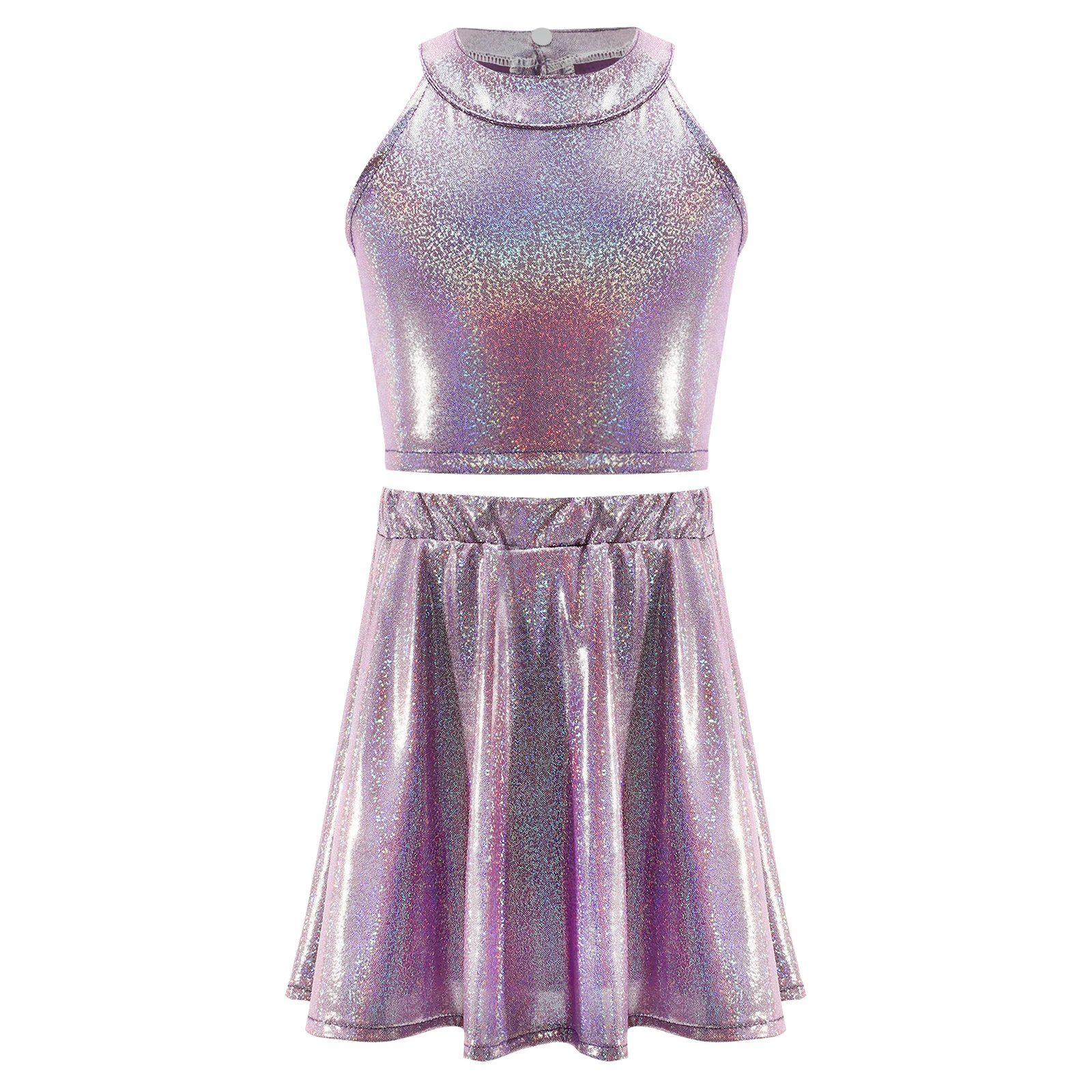 Kids Girls Metallic Dance Outfit Sleeveless Ruffle Vest with Asymmetrical Skirt for Cheerleading Chorus Performance Costume
Kids Girls Metallic Dance Outfit Sleeveless Ruffle Vest with Asymmetrical Skirt for Cheerleading Chorus Performance Costume