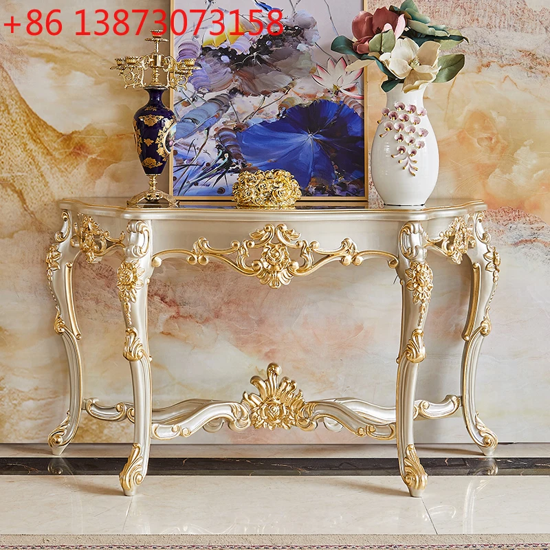 European solid wood entrance table semi-circular wall table full solid wood carving flower entrance rack American champagne gold
European solid wood entrance table semi-circular wall table full solid wood carving flower entrance rack American champagne gold