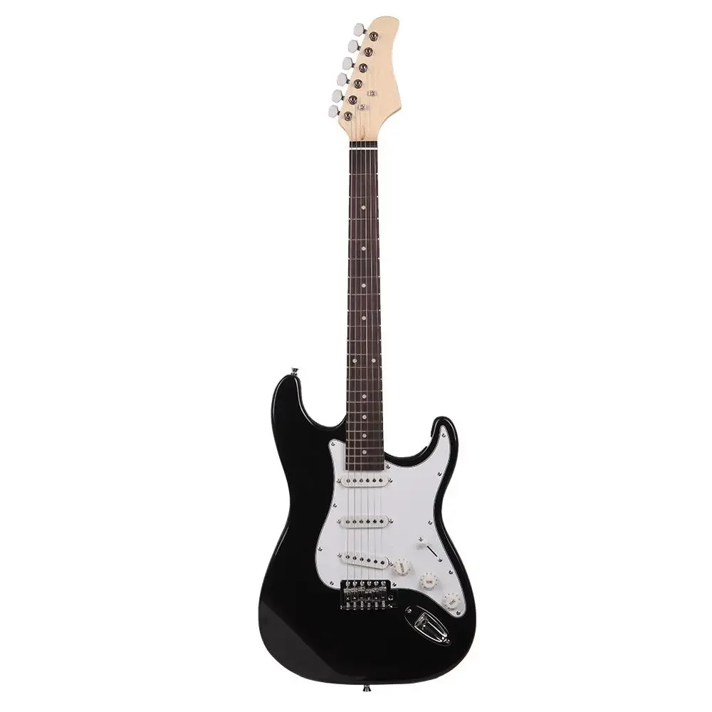 Black Electric Guitar with Rosewood Fingerboard & White Accents - High-Quality Instrument for Musicians
Black Electric Guitar with Rosewood Fingerboard & White Accents - High-Quality Instrument for Musicians