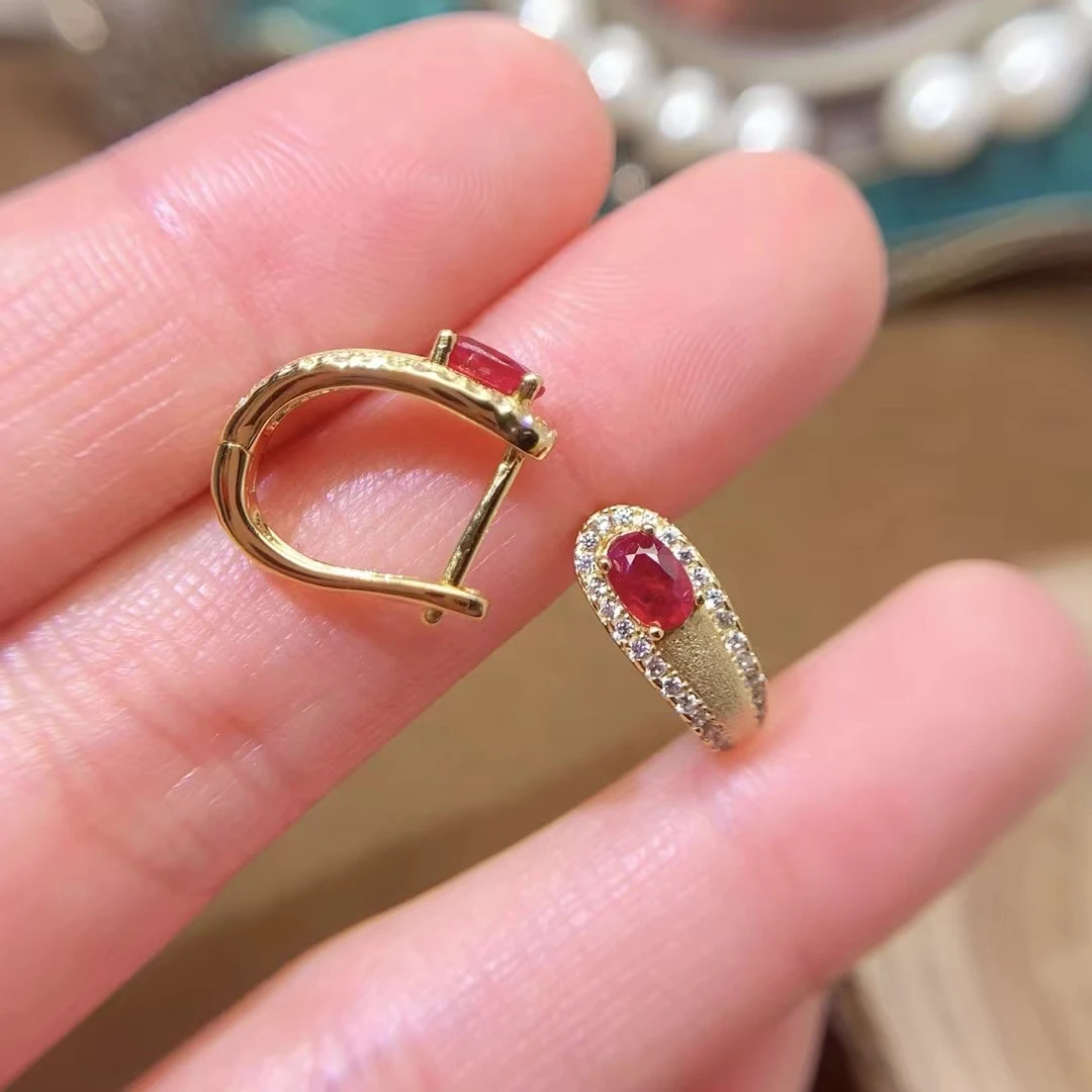 Design Style 925 Silver Ruby Earrings for Party 3*5mm Ruby Jewelry with Gold Plating Silver Hoop Earrings Birthday Gift for Girl
Design Style 925 Silver Ruby Earrings for Party 3*5mm Ruby Jewelry with Gold Plating Silver Hoop Earrings Birthday Gift for Girl
