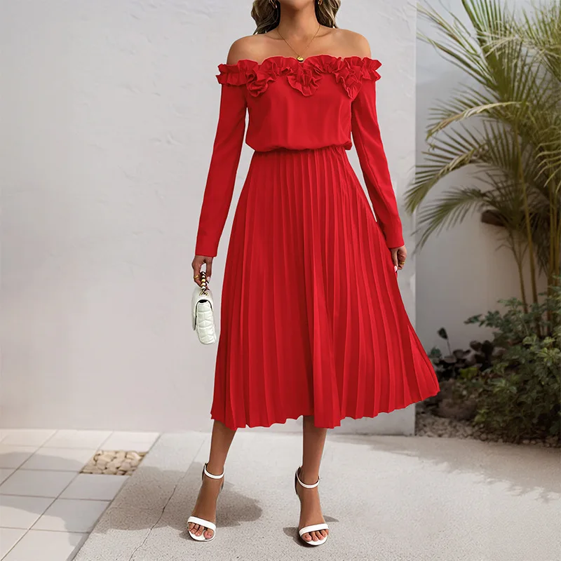 Mid Length Dress Women Dresses Off Shoulder A Line Vestidos Full Sleeve Elegant Splice Y2k Streetwear Party Night Work 2025 
Mid Length Dress Women Dresses Off Shoulder A Line Vestidos Full Sleeve Elegant Splice Y2k Streetwear Party Night Work 2025