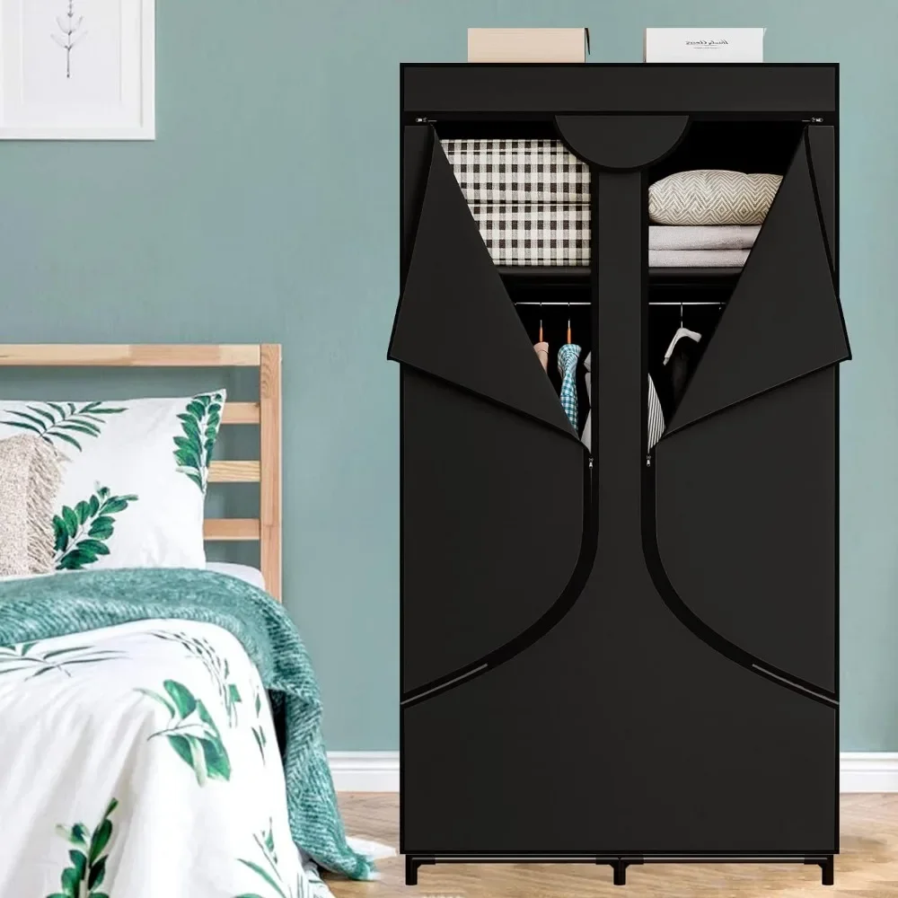 Portable Wardrobe Closet Storage Organizer Metal Hanging Rack Non-Woven Fabric 34 Inch Black Clothing Rack
Portable Wardrobe Closet Storage Organizer Metal Hanging Rack Non-Woven Fabric 34 Inch Black Clothing Rack