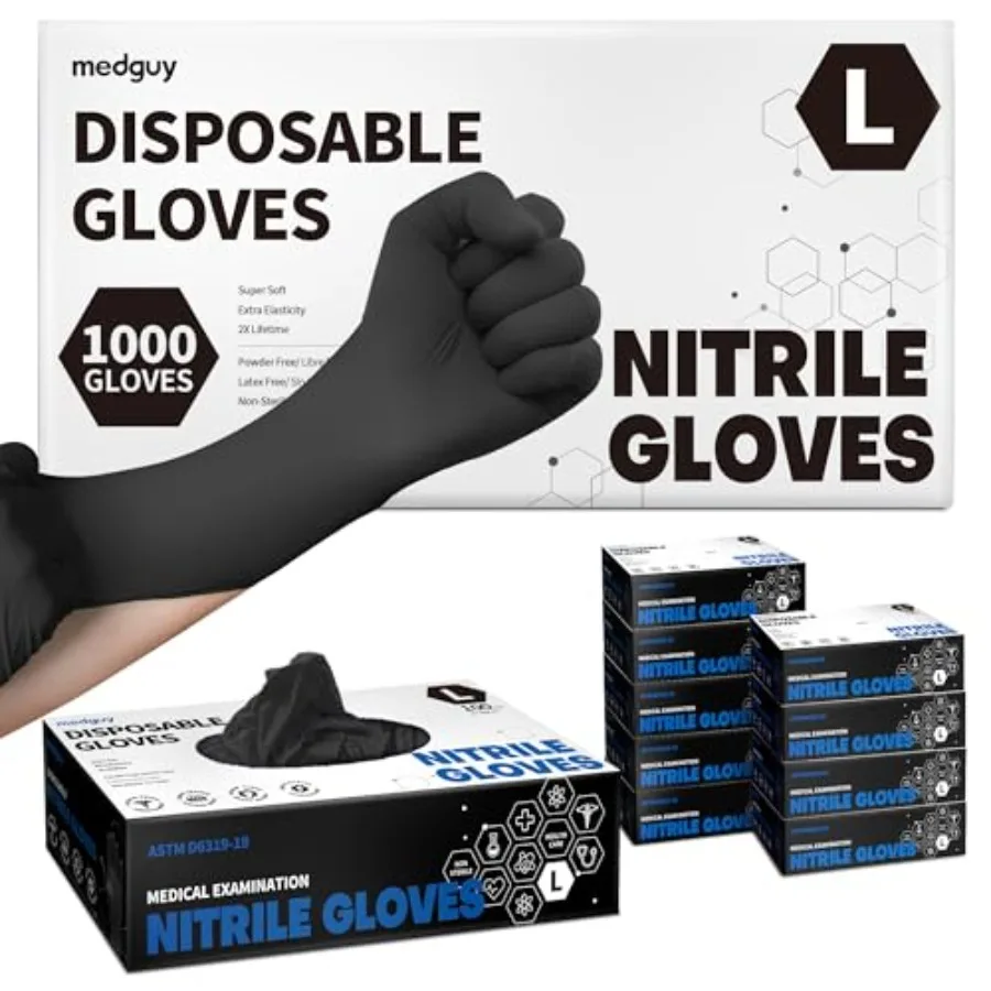 Medguy Powder-Free Nitrile Exam Gloves 4 Mil 1000 Count Black Food-Safe Disposable Gloves for Medical Cooking Cleaning
Medguy Powder-Free Nitrile Exam Gloves 4 Mil 1000 Count Black Food-Safe Disposable Gloves for Medical Cooking Cleaning