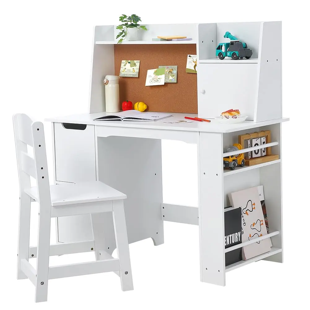 Kids Desk and Chair Set, Wooden Study Table with Shelf, Drawer & Bulletin Board For Boys And Girls Ages 3-8
Kids Desk and Chair Set, Wooden Study Table with Shelf, Drawer & Bulletin Board For Boys And Girls Ages 3-8