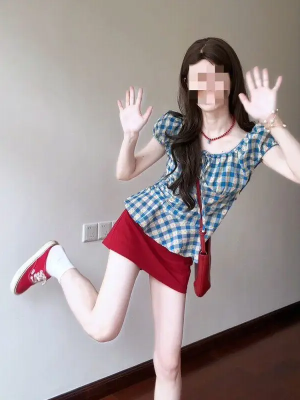 Summer Slim Fit Shirt And A-Line Skirt Set Women's Fashion Bubble Sleeve Plaid Cleanfit Style Short Length Work Outfit
Summer Slim Fit Shirt And A-Line Skirt Set Women's Fashion Bubble Sleeve Plaid Cleanfit Style Short Length Work Outfit