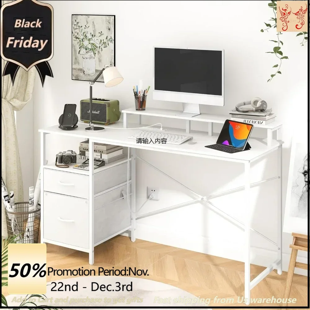 Computer desk with drawers, gaming desk with LED lights and power outlets, and desk with fabric filing cabinet
Computer desk with drawers, gaming desk with LED lights and power outlets, and desk with fabric filing cabinet