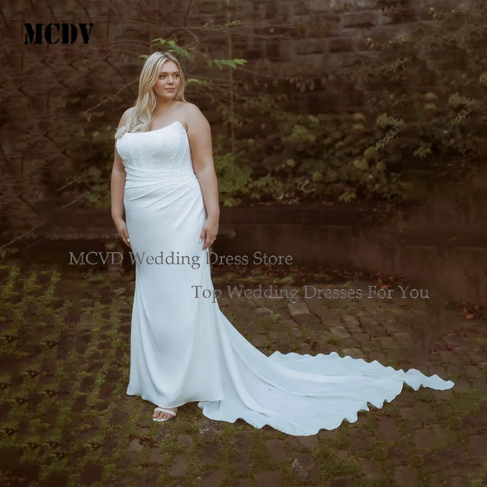Plus Size Satin Mermaid Wedding Dress Strapless Mermaid Ruched Bridal Gown Zipper Back Sweep Train For Curvy Bride
Plus Size Satin Mermaid Wedding Dress Strapless Mermaid Ruched Bridal Gown Zipper Back Sweep Train For Curvy Bride