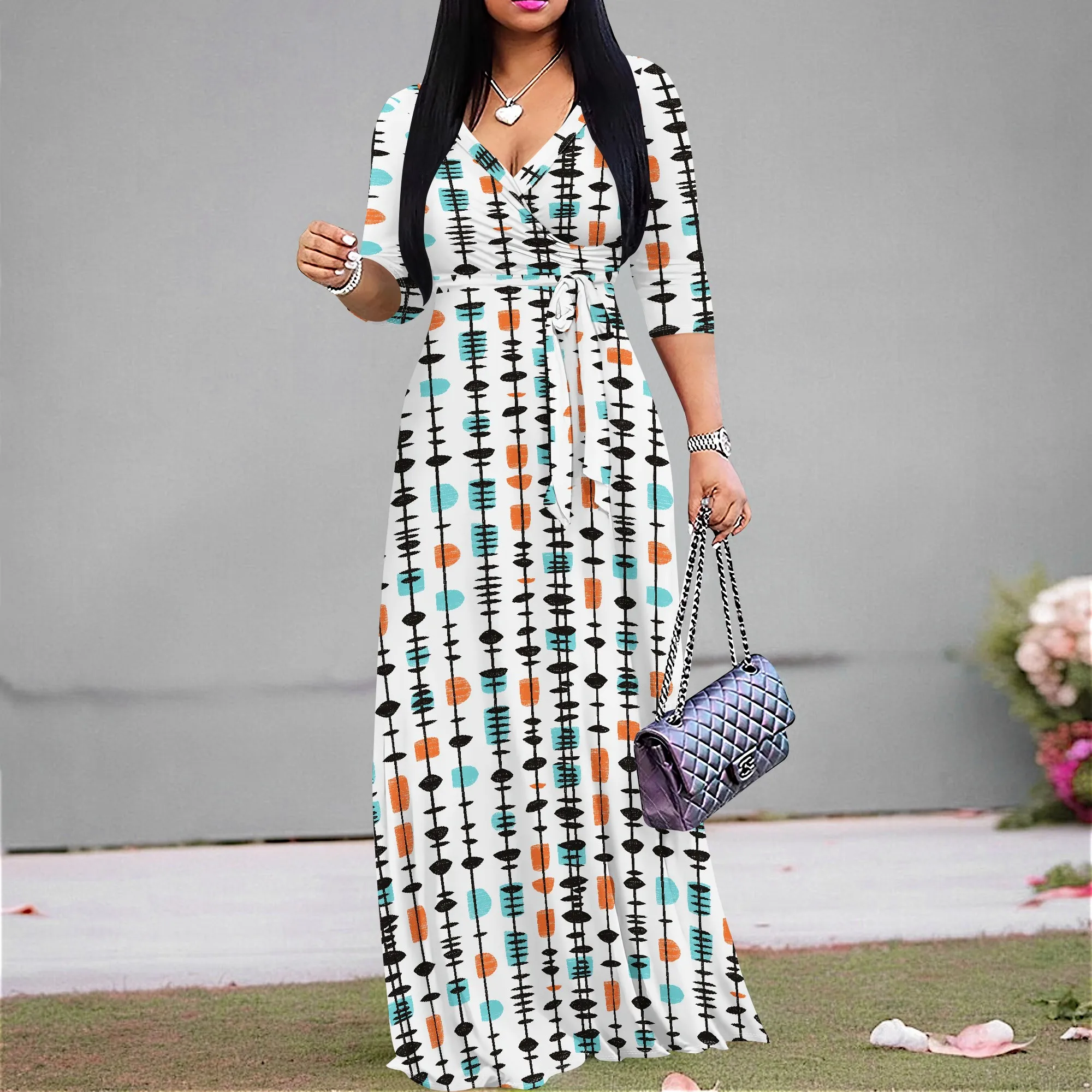 Tribal Geometric Maxi Dress S-3XL Women's Abstract Print Wrap Dress for Cultural Travel or Office Day
Tribal Geometric Maxi Dress S-3XL Women's Abstract Print Wrap Dress for Cultural Travel or Office Day