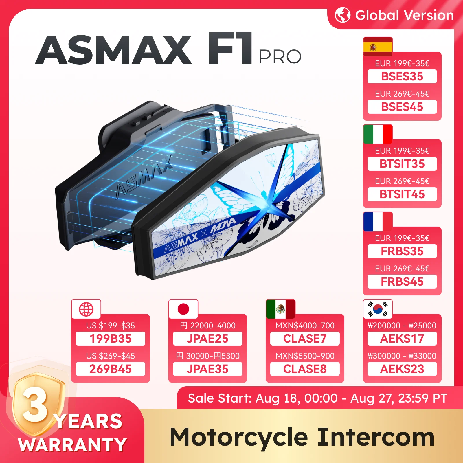 ASMAX F1 PRO MAX Motorcycle Headset 45MM BOX Speaker Helmet Intercom Mesh Communication Systems AI Voice Control 1350mAH Battery
ASMAX F1 PRO MAX Motorcycle Headset 45MM BOX Speaker Helmet Intercom Mesh Communication Systems AI Voice Control 1350mAH Battery
