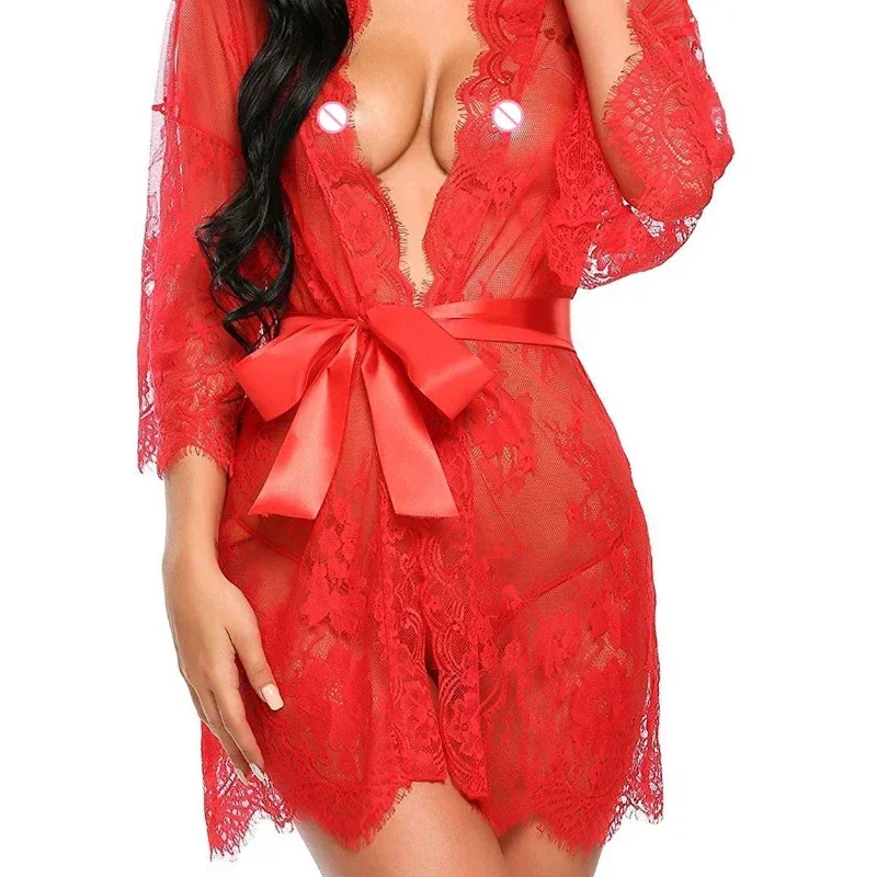 Sexy Lace Robe Dress+G String Thongs Women Erotic Transparent Sleepwear Pajamas Lace Nightdress Mujer Costumes Underwear
Sexy Lace Robe Dress+G String Thongs Women Erotic Transparent Sleepwear Pajamas Lace Nightdress Mujer Costumes Underwear