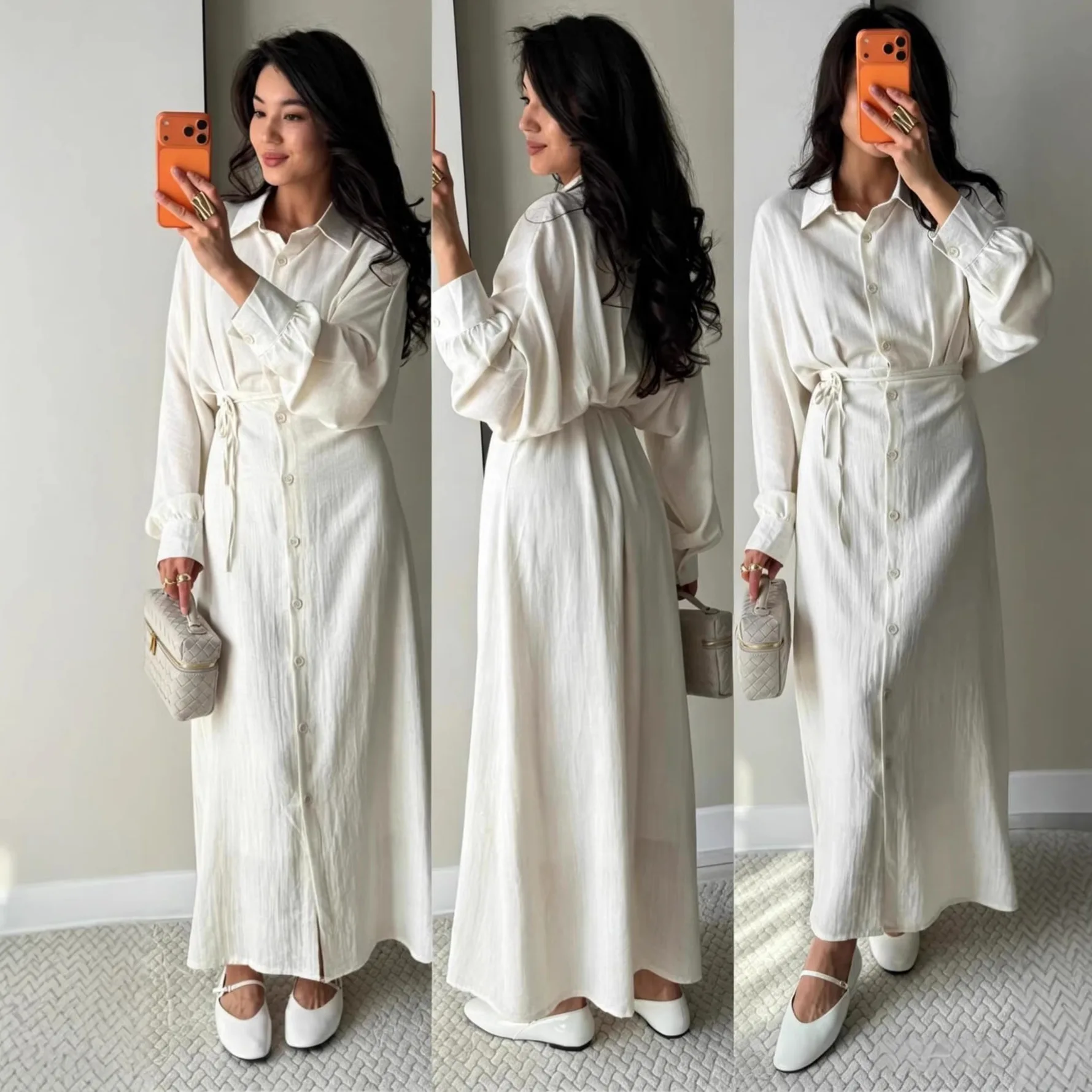 2026 autumn women's clothing elegant solid color shirt single-breasted lace-up dress
2026 autumn women's clothing elegant solid color shirt single-breasted lace-up dress