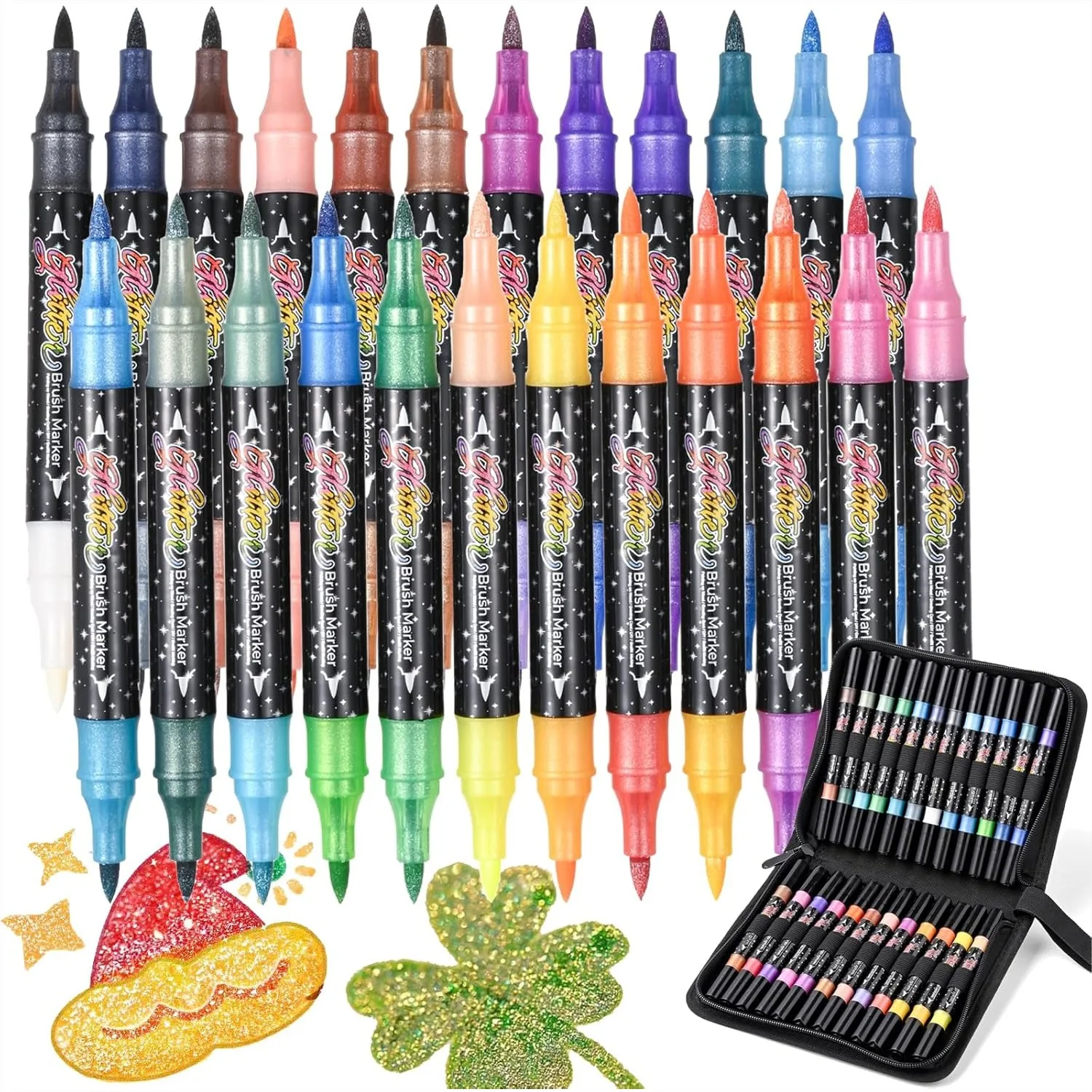 48 Colors Glitter Brush Markers Set, 24 Pack Dual Tip Sparkle Pens for Doodle Writing, Art Crafts, DIY Greeting Cards Making
48 Colors Glitter Brush Markers Set, 24 Pack Dual Tip Sparkle Pens for Doodle Writing, Art Crafts, DIY Greeting Cards Making