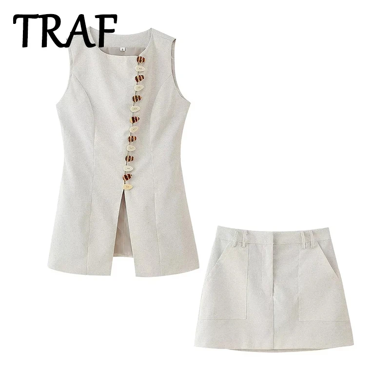 TRAF 2025 Short Skirt Two Pieces Sets Woman Fashion Single Breasted Vest Tops+Mini Skirt Sets 2 Pieces Casual Women Outfit
TRAF 2025 Short Skirt Two Pieces Sets Woman Fashion Single Breasted Vest Tops+Mini Skirt Sets 2 Pieces Casual Women Outfit