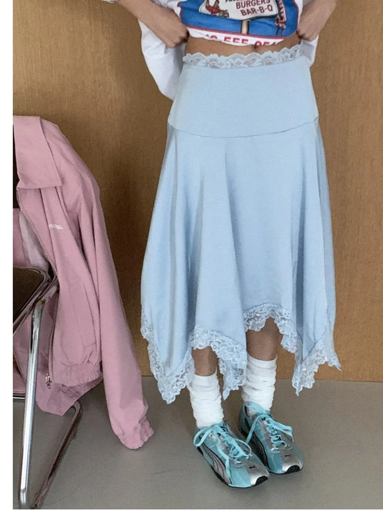 Summer New Fashion High Waist Half Skirt Women's Chic A-Line Skirt Lace Splicing Slimming Asymmetric Korean Style
Summer New Fashion High Waist Half Skirt Women's Chic A-Line Skirt Lace Splicing Slimming Asymmetric Korean Style