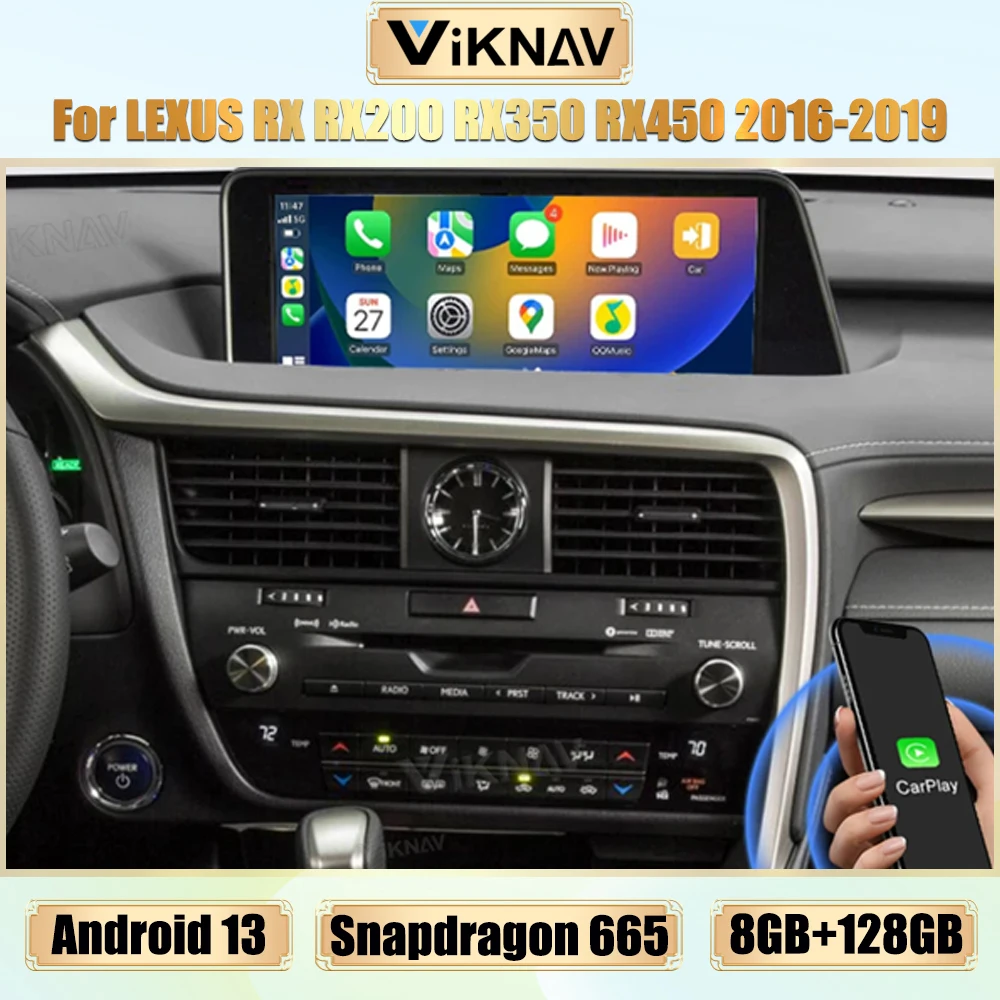Android 13 Car Radio For LEXUS RX RX200 RX350 RX450 2016-2019 GPS Navigation Carplay Multimedia Player 12.3 Inch Touch Screen