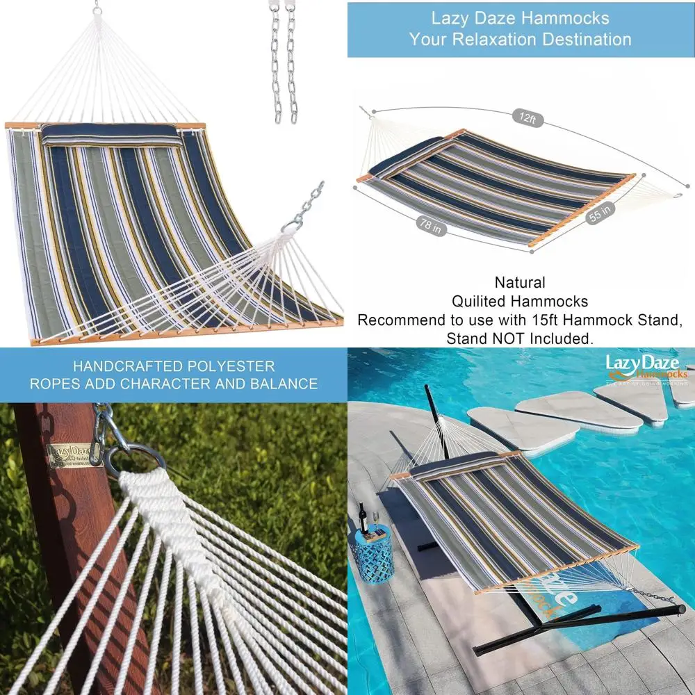 Double Hammock with Spreader Bars and Pillow, 450lbs Capacity, 12 Feet Quilted Fabric
Double Hammock with Spreader Bars and Pillow, 450lbs Capacity, 12 Feet Quilted Fabric