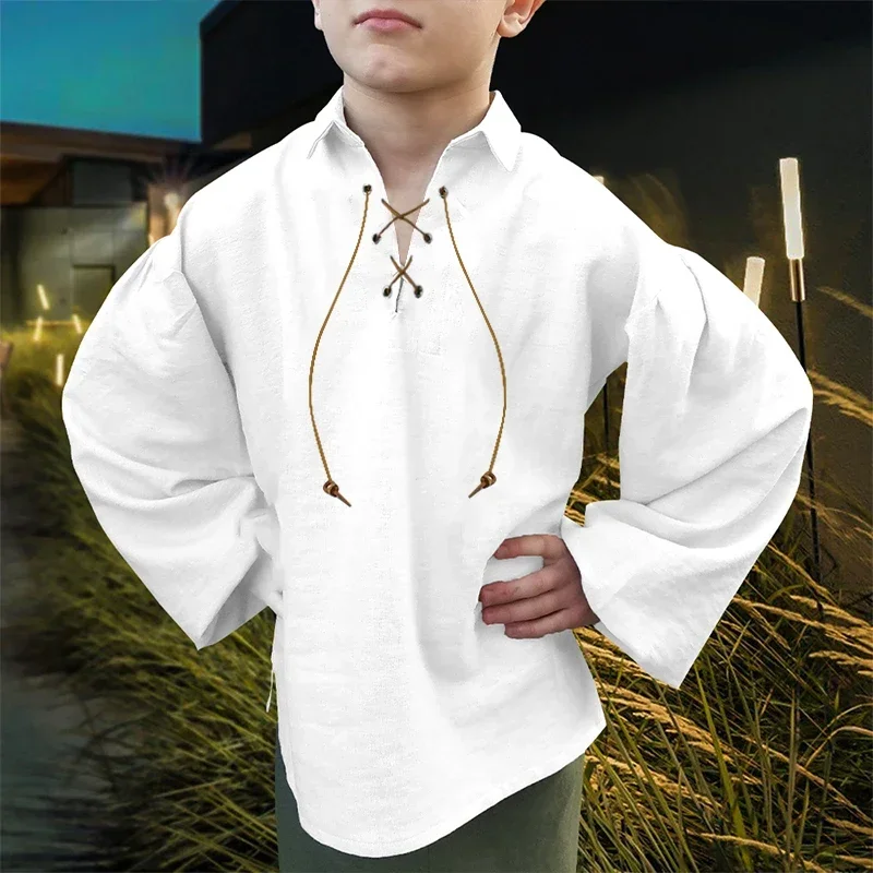 Boys Medieval Pirate Shirt Renaissance Lace up Halloween Scottish Jacobite Ghillie Costume Tops Shirts Halloween Cosplay
Boys Medieval Pirate Shirt Renaissance Lace up Halloween Scottish Jacobite Ghillie Costume Tops Shirts Halloween Cosplay