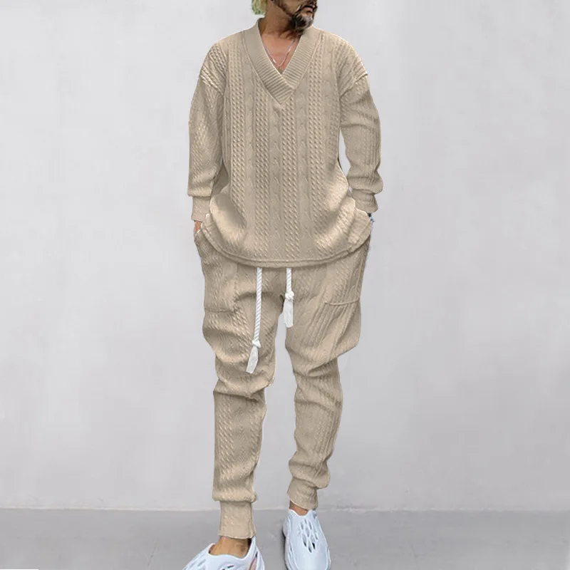 Spring and Autumn New Europe and the United States Men's Casual Pants V-neck All Matching Jacquard Knit Men's Suit Pant Sets
Spring and Autumn New Europe and the United States Men's Casual Pants V-neck All Matching Jacquard Knit Men's Suit Pant Sets