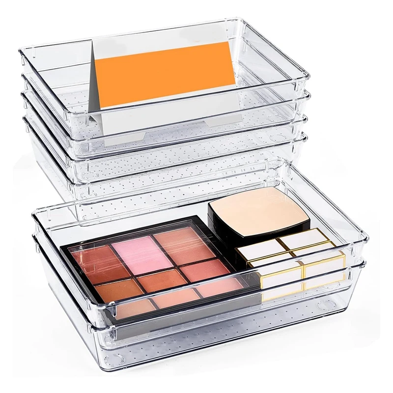 6 PCS, 9X6x2in Vanity Organizers Clear Drawer Organizers With Silicone Pads, Non Slip
6 PCS, 9X6x2in Vanity Organizers Clear Drawer Organizers With Silicone Pads, Non Slip