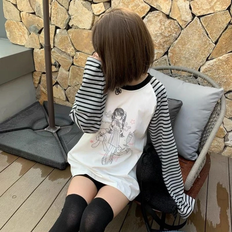 Y2k Aesthetic Vintage Casual Tops Autumn Women Patchwork Stripe Grunge T-shirt Streetwear Cartoon Printing Oversized Tshirts
Y2k Aesthetic Vintage Casual Tops Autumn Women Patchwork Stripe Grunge T-shirt Streetwear Cartoon Printing Oversized Tshirts