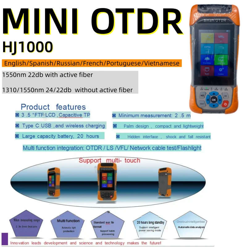 Мини-OTDR HJ1000 1550 нм с активным тестированием или 1310/1550 нм без активного тестирования, рефлектометр 24/22 дБ, VFL, OPM, Event Map, источник, тестер RJ45
Мини-OTDR HJ1000 1550 нм с активным тестированием или 1310/1550 нм без активного тестирования, рефлектометр 24/22 дБ, VFL, OPM, Event Map, источник, тестер RJ45