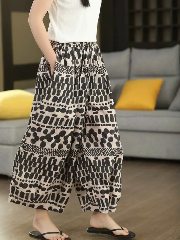 Retro Print Cotton Linen Elastic Waist Slimming Casual Loose Wide Leg Pants Women's Summer Fashion Comfortable Breathable Ski...
Retro Print Cotton Linen Elastic Waist Slimming Casual Loose Wide Leg Pants Women's Summer Fashion Comfortable Breathable Ski...
