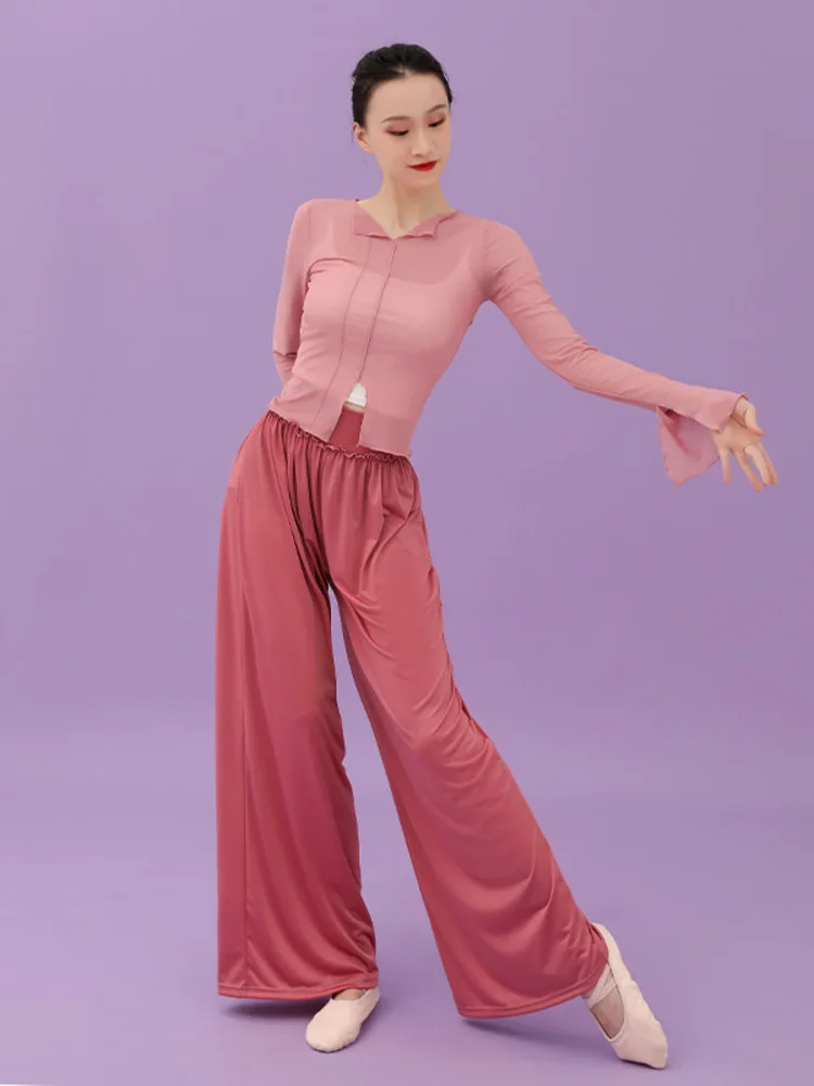 2025 Summer Color Blocked Chiffon Wide Leg Pants Dance Loose Long Sleeve Waist Ripple Training Clothes Body Set
2025 Summer Color Blocked Chiffon Wide Leg Pants Dance Loose Long Sleeve Waist Ripple Training Clothes Body Set