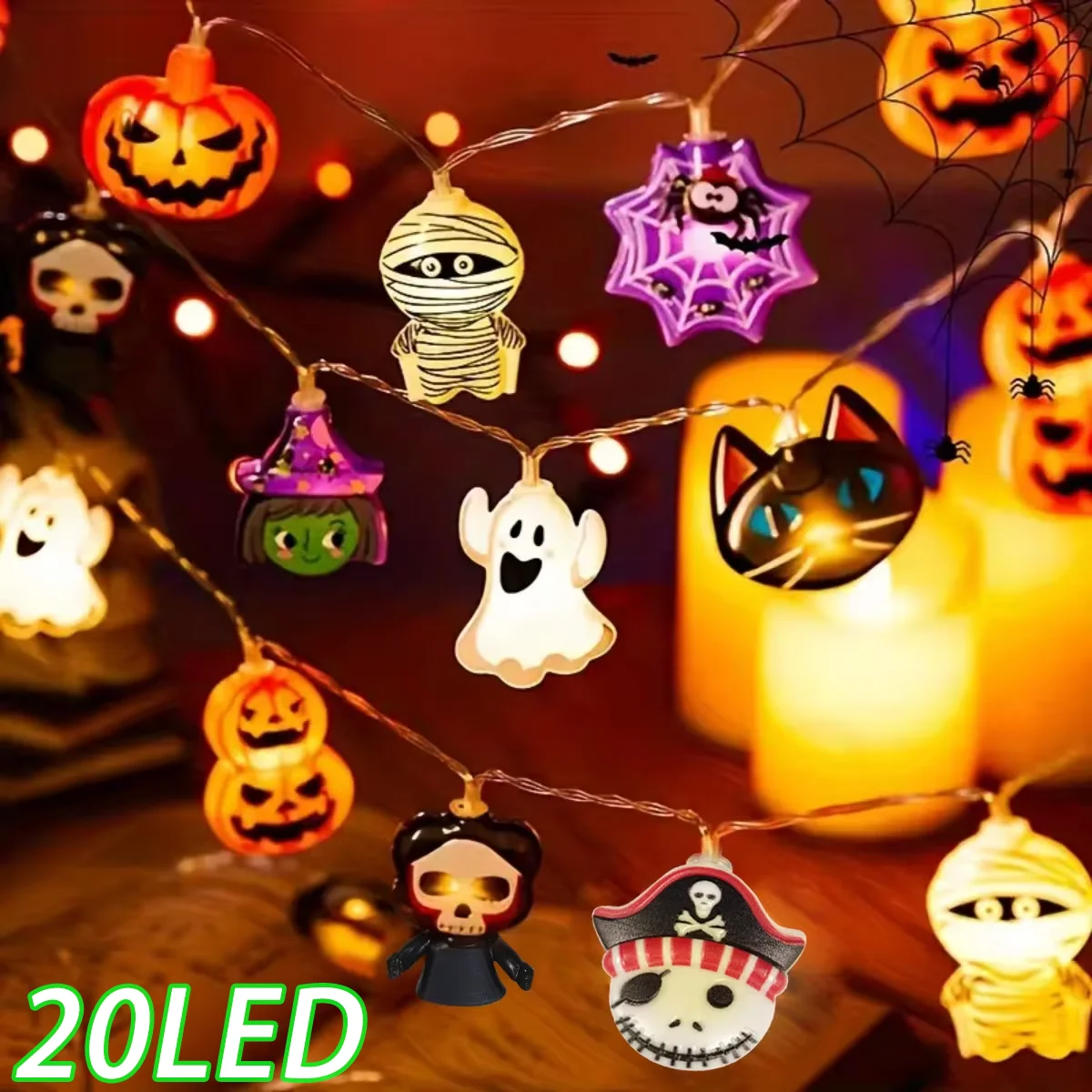 Halloween 10/20 LED Battery Powered String Lights With Ghost Witch Cat Pumpkin Spider Web Skeleton Mummy Pirate Shape Indoor
Halloween 10/20 LED Battery Powered String Lights With Ghost Witch Cat Pumpkin Spider Web Skeleton Mummy Pirate Shape Indoor