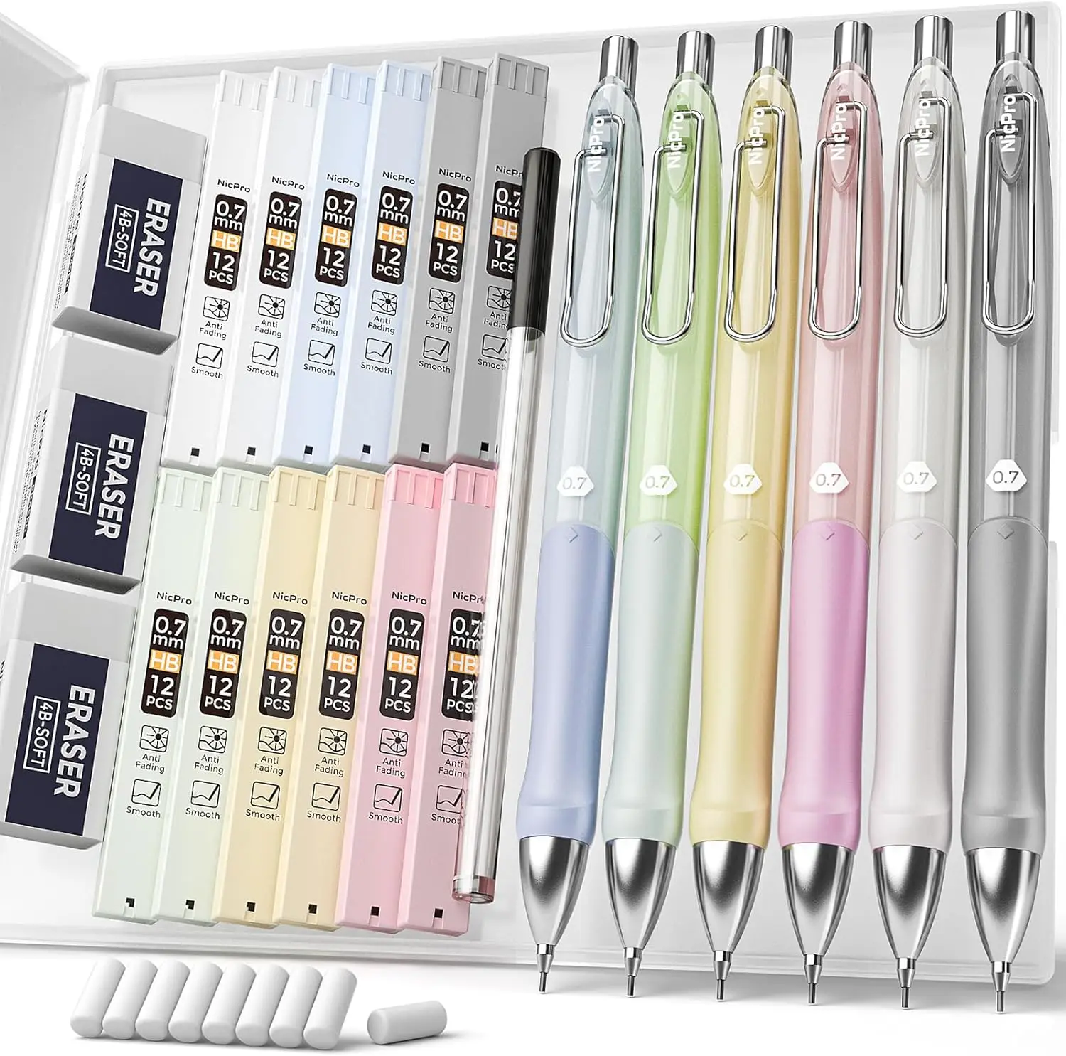 6-Pack Pastel Mechanical Pencil Set 0.7mm with Grip, Lead Refills & Erasers for Writing, Drawing, Sketching - Cute School Supplies
6-Pack Pastel Mechanical Pencil Set 0.7mm with Grip, Lead Refills & Erasers for Writing, Drawing, Sketching - Cute School Supplies