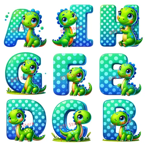 Dinosaur Animals 26 English Letters DTF Thermal Transfer Printing Clothing Patch, Children's Patch Thermal Application