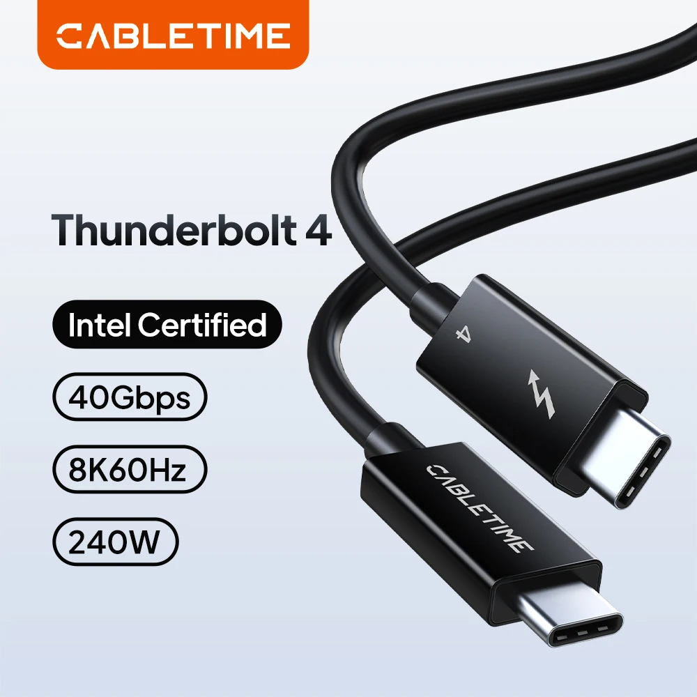 CABLETIME PD100W Type C 8K 60Hz 40Gbps Thunderbolt 4 Cable USB C Cable Compatible USB4 for MacBook Dell Laptop Intel USB C Cable
CABLETIME PD100W Type C 8K 60Hz 40Gbps Thunderbolt 4 Cable USB C Cable Compatible USB4 for MacBook Dell Laptop Intel USB C Cable