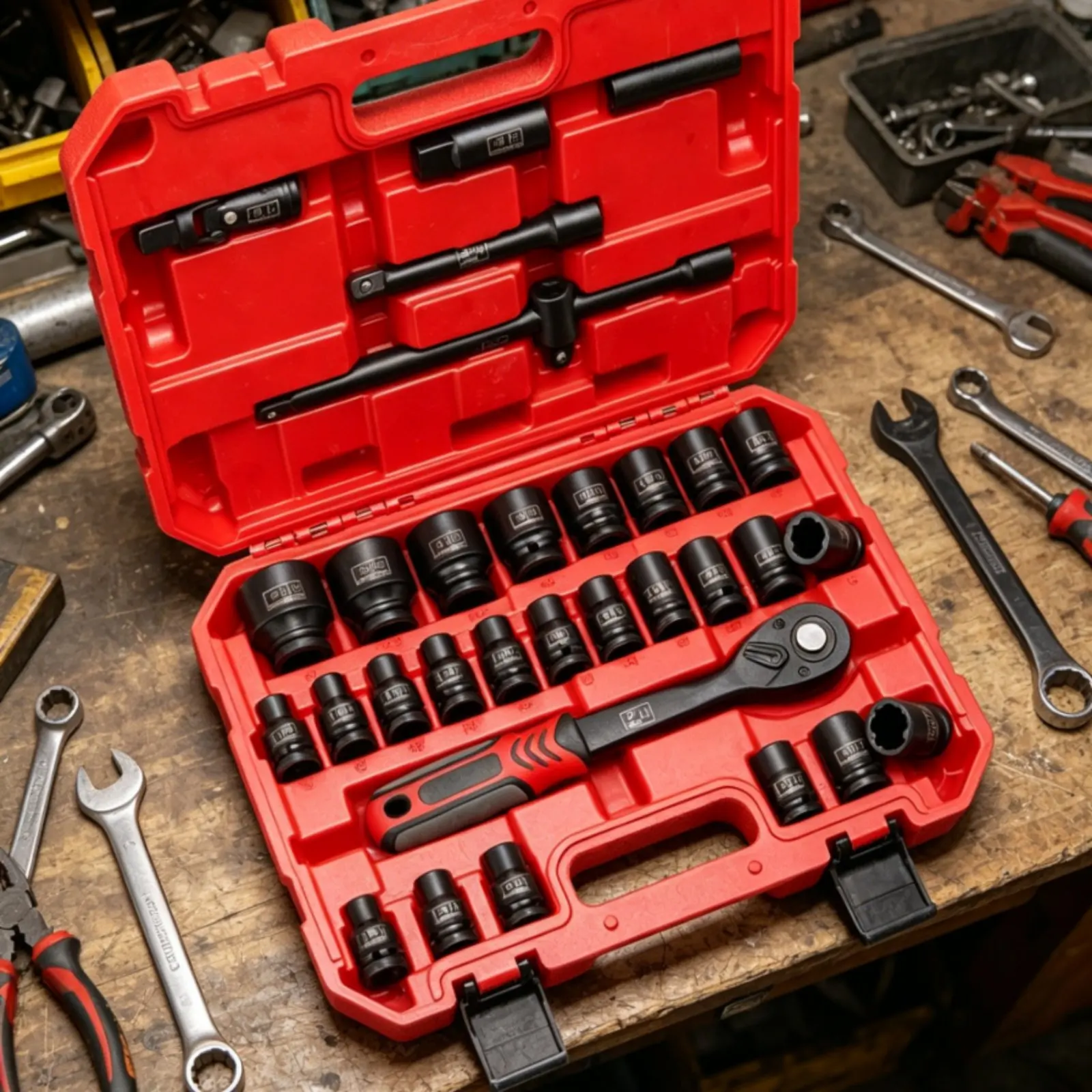 32 Pieces Ratchet Socket Set Long-Lasting Steel Car Repair Tool Kit Vehicle Maintenance Set Comfortable Grip for Garage
32 Pieces Ratchet Socket Set Long-Lasting Steel Car Repair Tool Kit Vehicle Maintenance Set Comfortable Grip for Garage