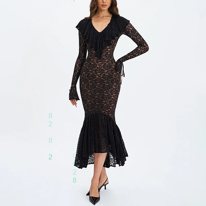 Sexy Lace See Through Fishtail Dress Elegant Mermaid Bodycon Dresses Spring Summer
Sexy Lace See Through Fishtail Dress Elegant Mermaid Bodycon Dresses Spring Summer