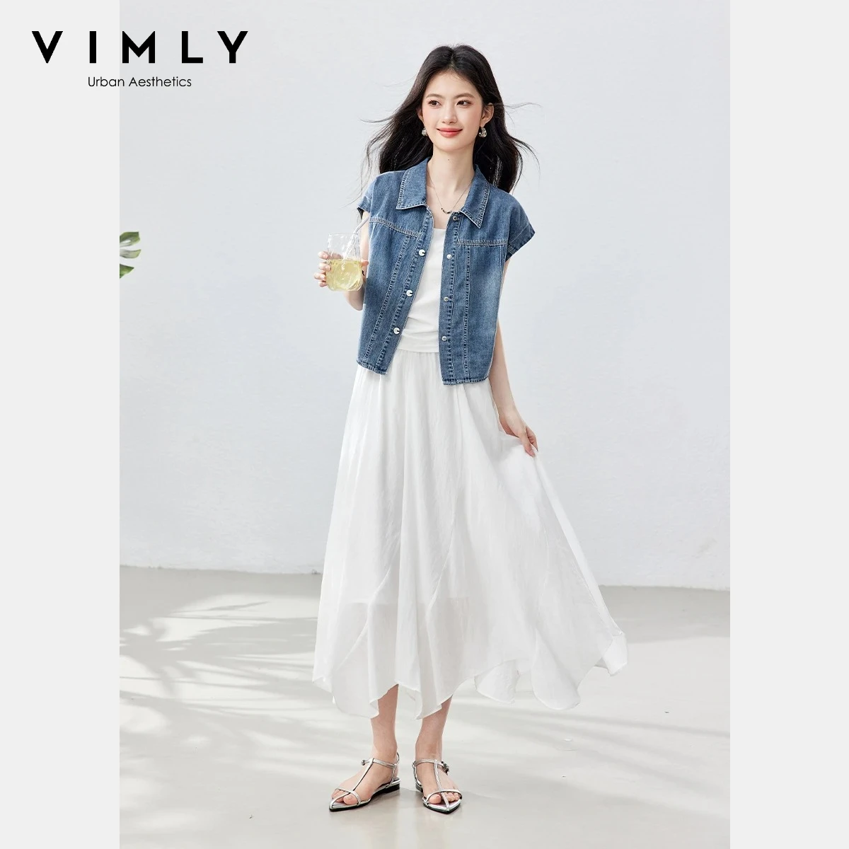 VIMLY Casual Denim Womens Matching Sets 2026 Summer Sleeveless Vest Cami Flared Skirt Cotton Blend Three-piece Outfits 31036
VIMLY Casual Denim Womens Matching Sets 2026 Summer Sleeveless Vest Cami Flared Skirt Cotton Blend Three-piece Outfits 31036
