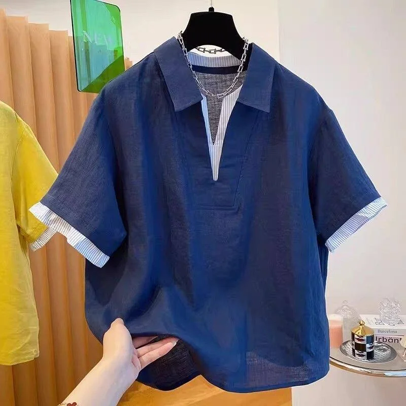 Summer Large Size 300 Pounds Patchwork Fake Two-Piece Short Sleeve Men's Shirt Loose Fashionable Casual Style Polyester Fiber
Summer Large Size 300 Pounds Patchwork Fake Two-Piece Short Sleeve Men's Shirt Loose Fashionable Casual Style Polyester Fiber