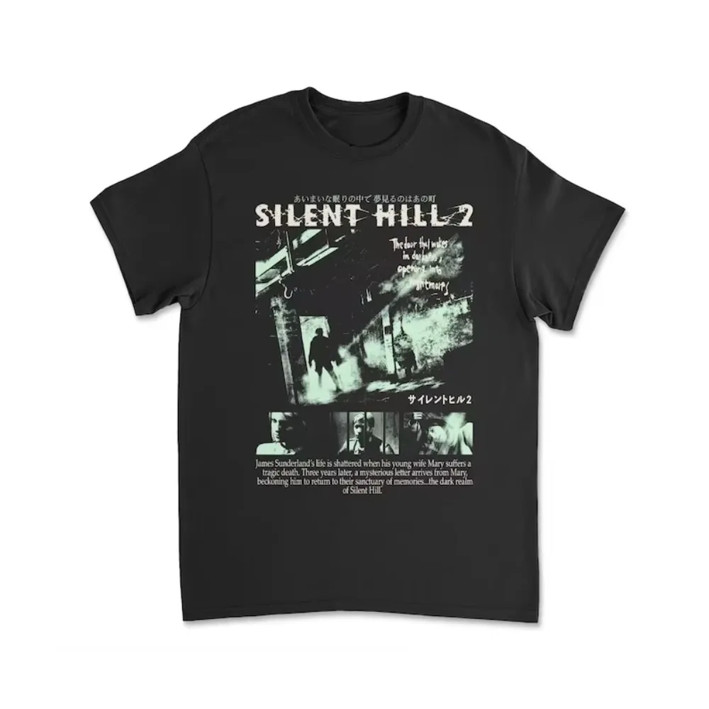 Silent Hill 2, черная хлопковая футболка с принтом в стиле ретро для видеоигр, футболка для мужчин и женщин, праздничная повседневная футболка с короткими рукавами, свободная футболка
Silent Hill 2, черная хлопковая футболка с принтом в стиле ретро для видеоигр, футболка для мужчин и женщин, праздничная повседневная футболка с короткими рукавами, свободная футболка