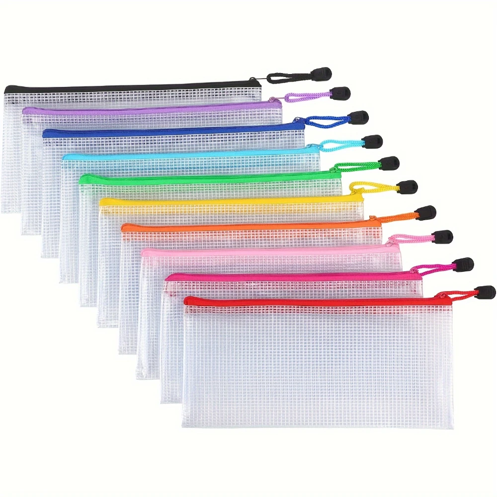 10Pcs A6 Mesh Zipper Pouch - Waterproof Document & Pencil Bags for School & Office
10Pcs A6 Mesh Zipper Pouch - Waterproof Document & Pencil Bags for School & Office