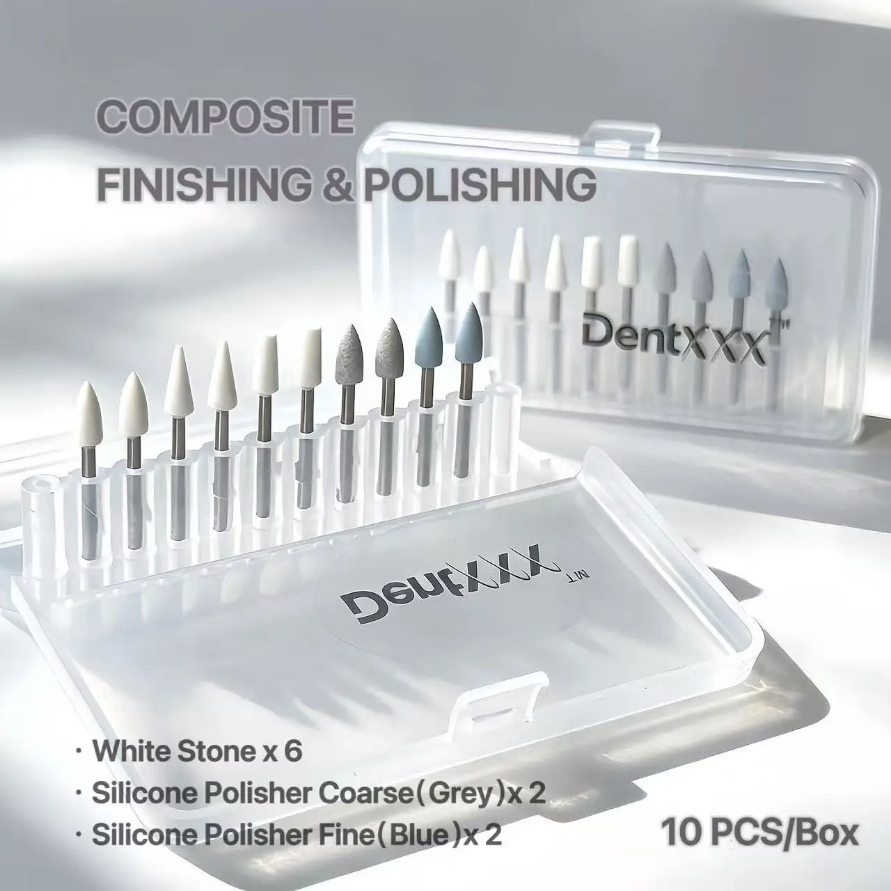 10PCS 3-step system Polishing & Finishing Kit 2.35mm Shank White Stone & Silicone Polishers for Surface Smoothing Mirror Gloss
10PCS 3-step system Polishing & Finishing Kit 2.35mm Shank White Stone & Silicone Polishers for Surface Smoothing Mirror Gloss