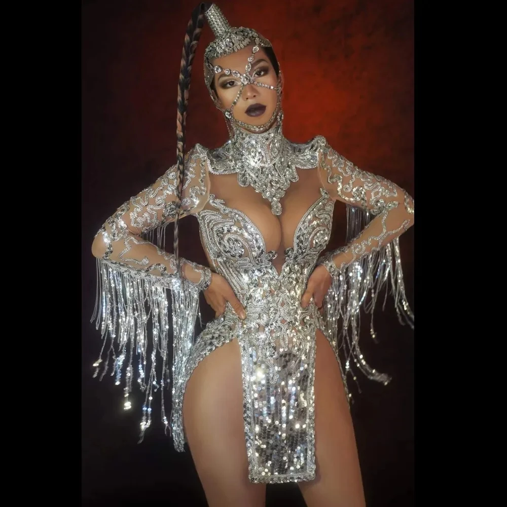 Sparkly Silver Fringe Mesh Transparent Sequin Dress Women Latin Dance Outfit Sexy Club Bar Wear Singer Leotard Stage Costume
Sparkly Silver Fringe Mesh Transparent Sequin Dress Women Latin Dance Outfit Sexy Club Bar Wear Singer Leotard Stage Costume