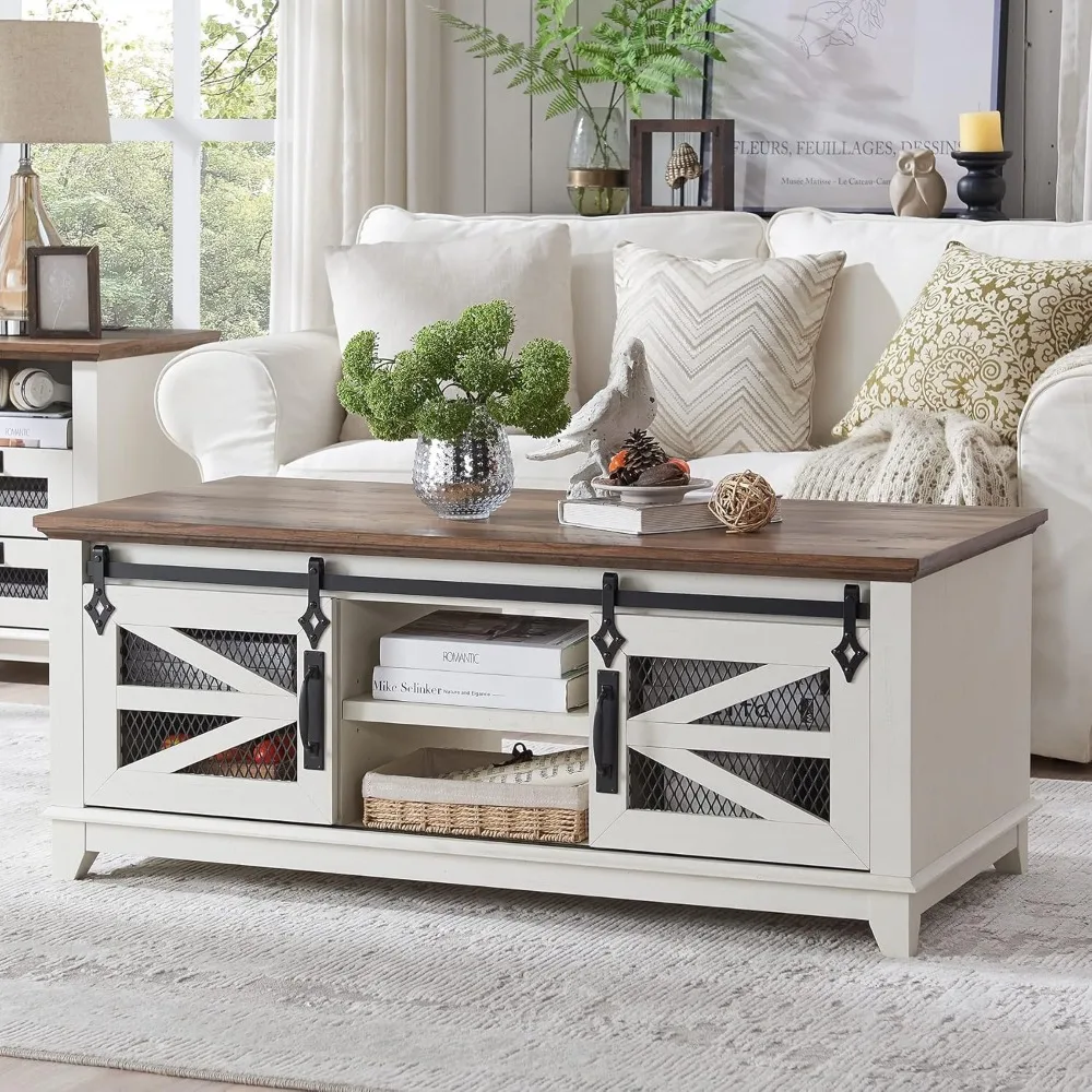 48'' Coffee Table with Storage & Sliding Barn Doors, Farmhouse & Industrial Cocktail Table w/Adjustable Shelves, Modern Rectang
48'' Coffee Table with Storage & Sliding Barn Doors, Farmhouse & Industrial Cocktail Table w/Adjustable Shelves, Modern Rectang
