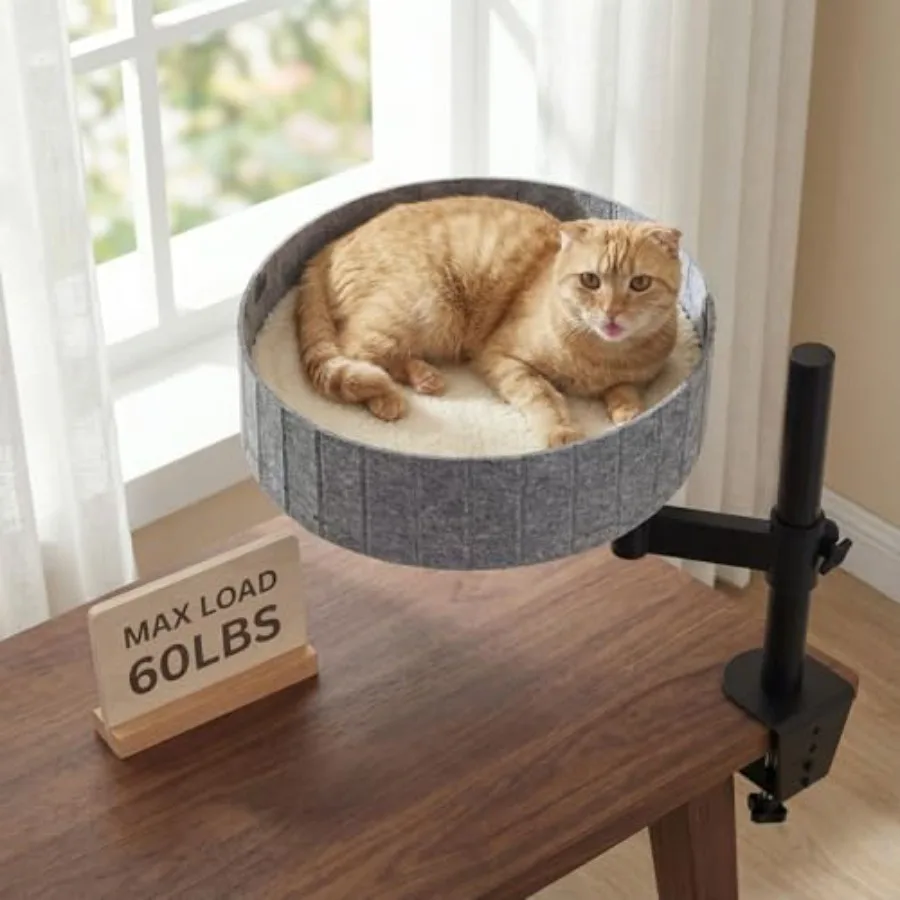 Felt Desk Cat Bed for Home Office Use Gray Felt with White Plush Interior Adjustable Height Stand
Felt Desk Cat Bed for Home Office Use Gray Felt with White Plush Interior Adjustable Height Stand