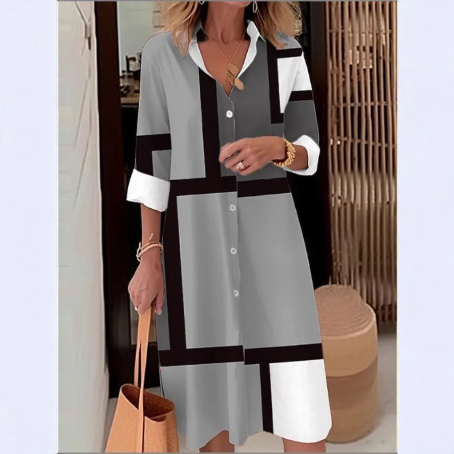【New style】- spring new women's clothing design V-neck long-sleeved black and white gray A-line dress European and American lar
【New style】- spring new women's clothing design V-neck long-sleeved black and white gray A-line dress European and American lar